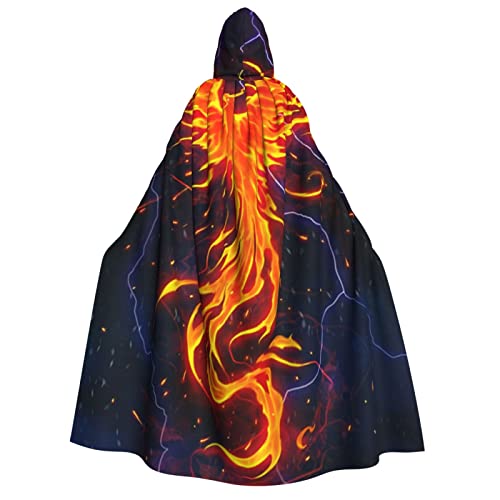 ZORIN Unisex Erwachsene Kapuzenumhang Halloween Rollenspiel Umhang 3D brennender Phönix und Blitz Weihnachten Party Kostüm für Teufel Hexe Vampir Fancy Cosplay 150 cm