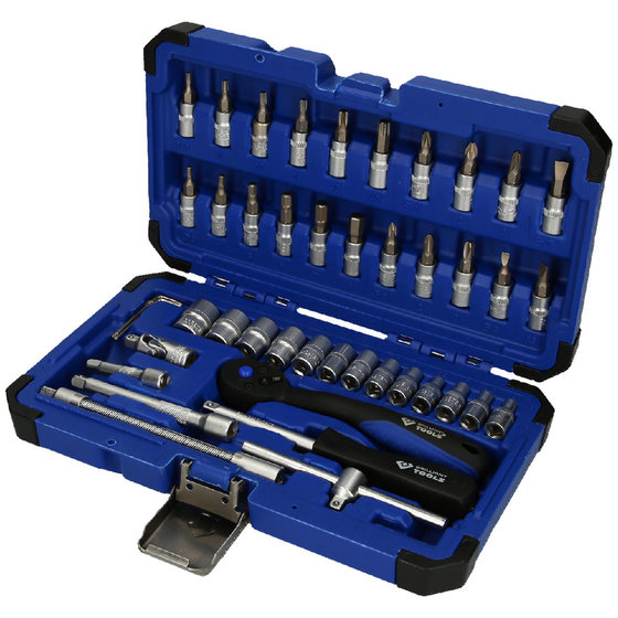 BRILLIANT TOOLS BT020046 1/4 Zoll Steckschlüssel-Satz, Blauer Transportkoffer, 46-TLG