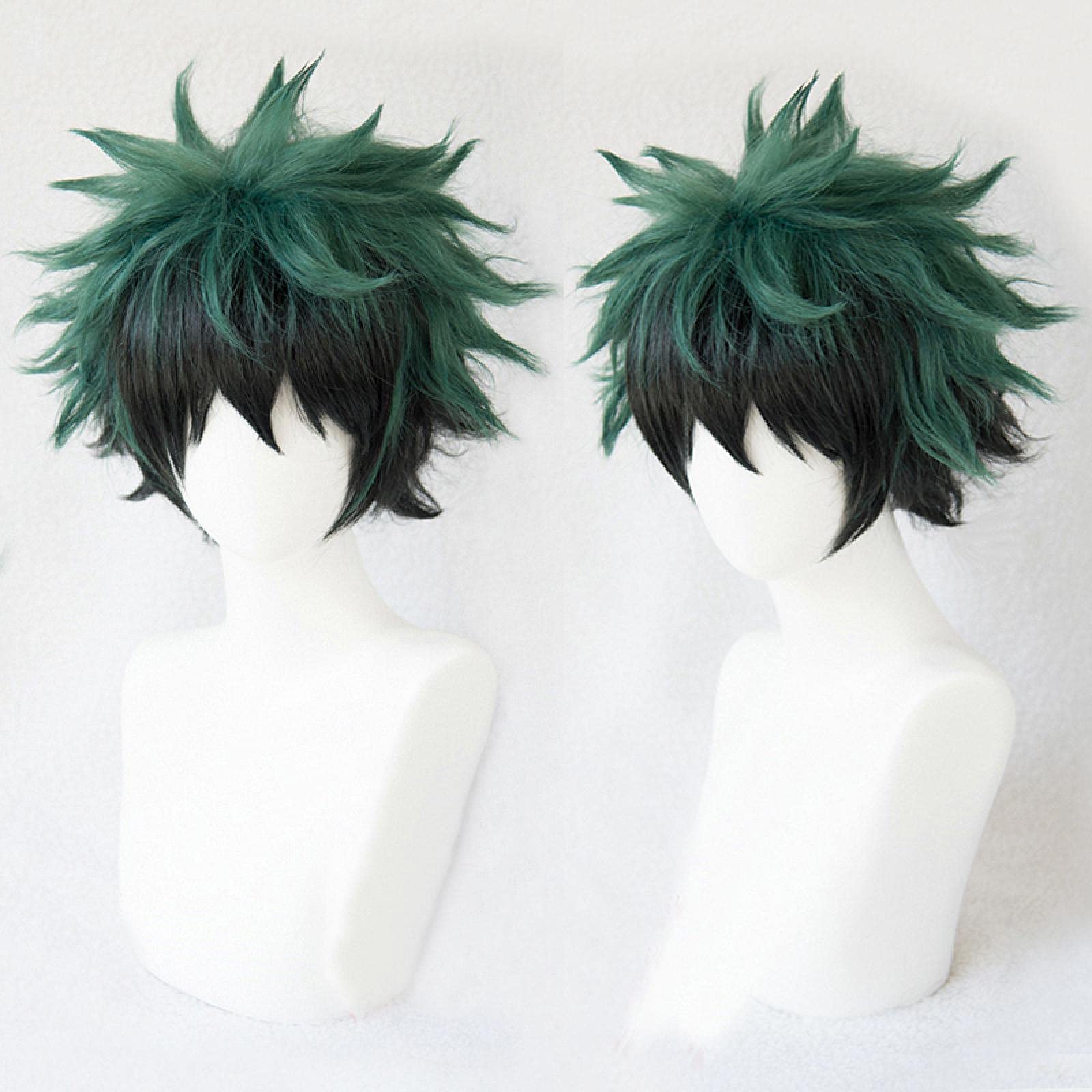 LINLINCD-Anime Coser pruik Mein Held Akademie Boku Nein Hiro Akademia Izuku Midoriya Kurzes grünes Schwarz Ombre Hitzebeständige Cosplay Kostüm Perücke+Track+Kappe