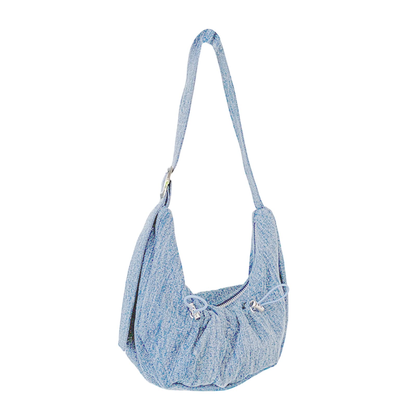 ohodhmnu Damen-Tragetasche, modische Tasche, Achseltasche, Handtaschen, Schultertaschen für Mädchen, Frauen, plissierte Taschen, Tragetasche, Unterarmtaschen, hellblau, with scarf