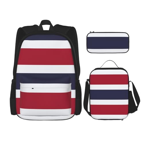 WURTON Schulrucksack-Set mit Thailand-Flagge, 3-in-1-Büchertaschen-Set mit Lunchbox, Federmäppchen, Reise-Laptop-Tagesrucksäcke