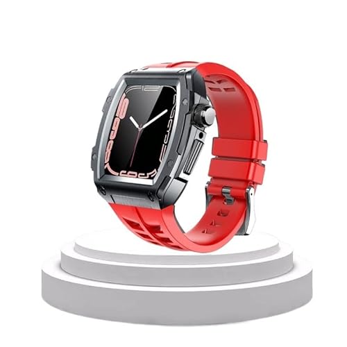 TONECY Apple Watch Gehäuse 44 mm/45 mm, Edelstahl-Modifikationsset, Metallgehäuse, Gummiband, Uhrenarmband für iWatch Serie 8, 7, 6, 54 SE (Farbe: Schwarz B-R, Größe: 44 mm)