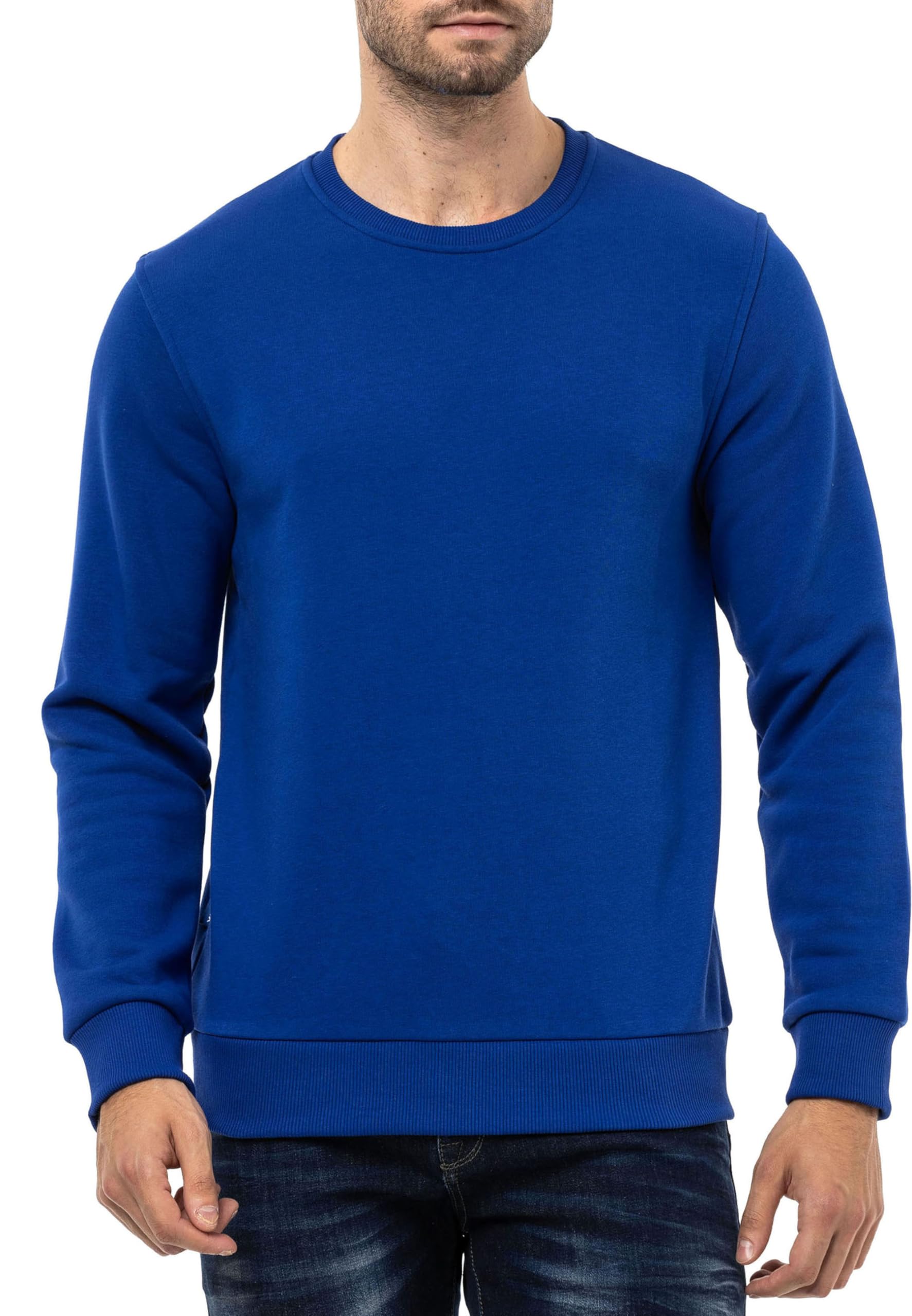 Cipo & Baxx Herren Sweatshirt Rundhalsausschnitt Basic Pullover Hoodie Sweater CL558 Saxeblau M