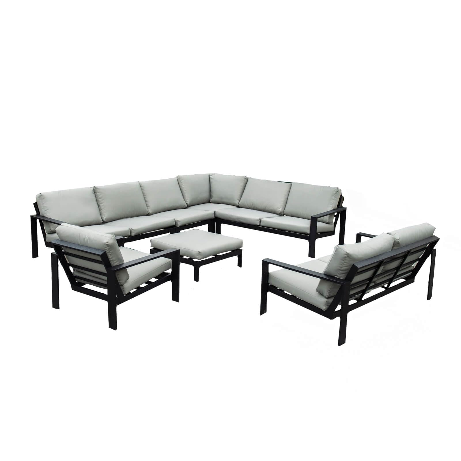 Home Deluxe - Gartenmöbel Set - Rio - Schwarz, Größe: XL - bestehend aus 1x Hocker, 1x Sessel 2X Sofa - inkl. Kissen I Gartensitzgruppe Gartenlounge Balkonmöbel