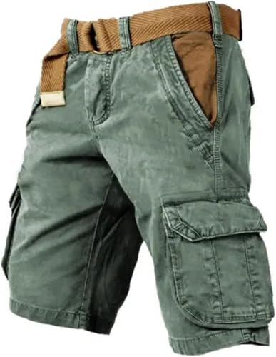 Herren-Taktikshorts mit Mehreren Taschen, Vintage-Gewaschene, Bedruckte, wasserdichte Outdoor-Cargo-Shorts, Sommer-Angelshorts, grün, XL