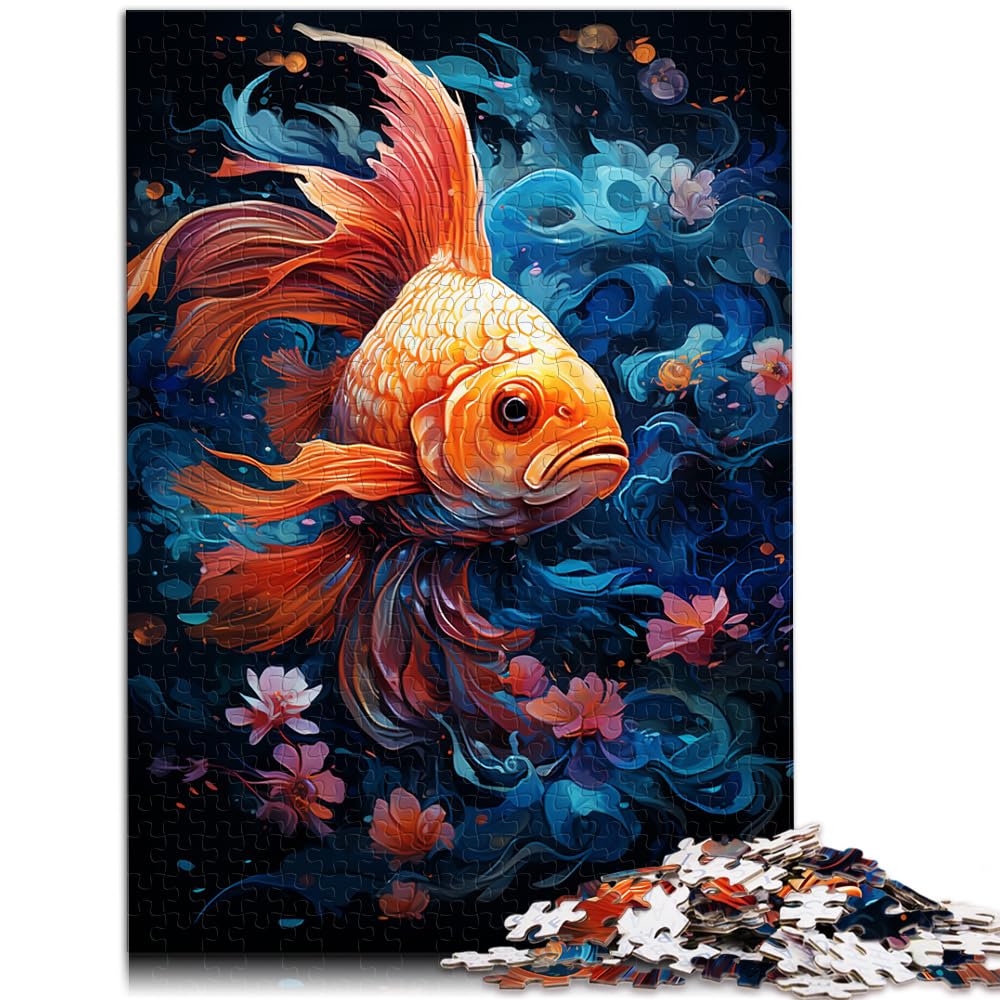 Puzzles, farbenfrohe psychedelische Fantasie, Goldfisch und das Puzzle 1000 Teile für Erwachsene, Holzpuzzle, dekomprimierendes geistiges Lernspielzeug, 1000 Teile (50 x 75 cm)