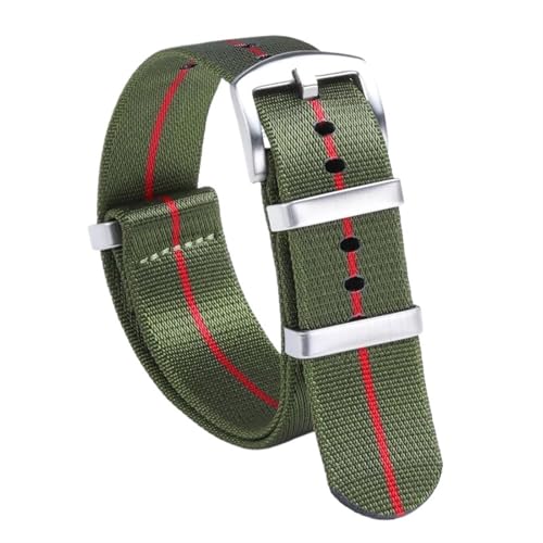 THBGTCNQ 18 mm, 20 mm, 22 mm, Nylon-Uhrenarmband for traditionelle Uhren, sportliches wasserdichtes Armband, Schnellwechsel-Uhrenzubehör(Green Red,22mm)