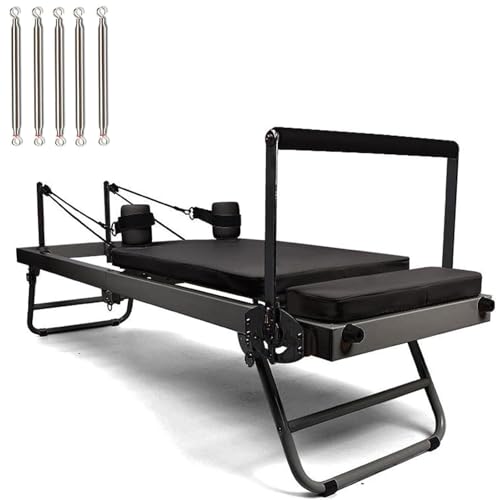 lwjunmm Multifunktionaler Pilates Reformer, Faltbares Pilates Reformer GeräT, Pilates Bett Mit Einstellbarer IntensitäT, FüR Zuhause Und Fitnessstudio,Black-latextubetype