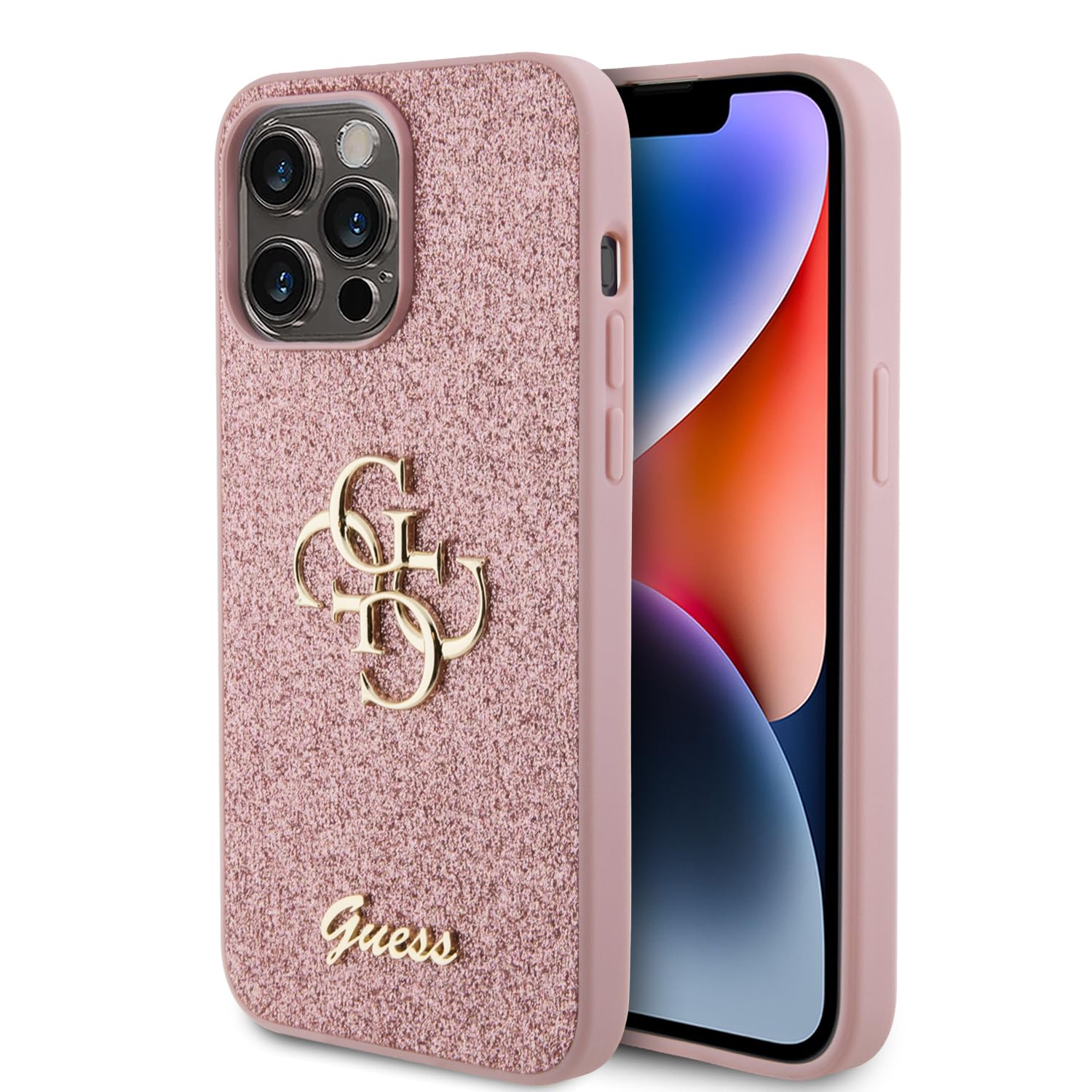 CG MOBILE Guess Feste Glitzer-Hülle für iPhone 15 Pro Max (Rosa)