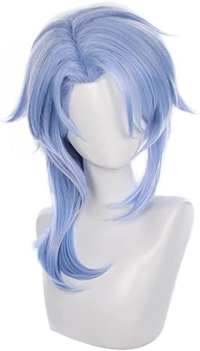 LINLINCD-Wig Anime Cosplay Anime Spiel Cosplay Genshin Impact Perücke Kamisato Ayato Perücken Blau mit Pony Langes Haar mit Perückenkappe for Halloween Party Karneval Nachtleben