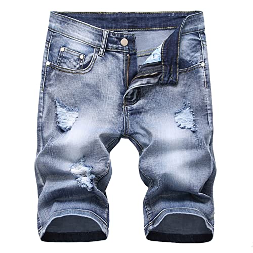 WANGTIANXUE Jeans Shorts Herren Kurze Hosen Herren Casual Bermuda Hose Geschenke für Männer Basic Stretch Shorts Slim Fit Shorts Baumwolle Denim Kurz Short Sommer Denim Half Pants Sweathose Blau