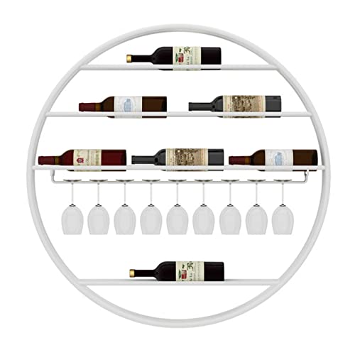 Runde, wandmontierte Weinregale mit Weinglashalter, hängendes Weinlagerregal, Weinflaschenhalter, schwebendes Weinregal, Organizer für Bar, Küche, Restaurant (Größe: 85 cm * 10 cm * 85 cm wisdom