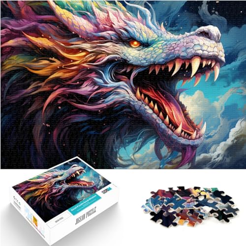 Puzzles als Geschenke, farbenfroher Psychedelischer Drache, 1000-teiliges Puzzle für Erwachsene, Holzpuzzles als Puzzlegeschenke, 1000 Teile (50 x 75 cm)