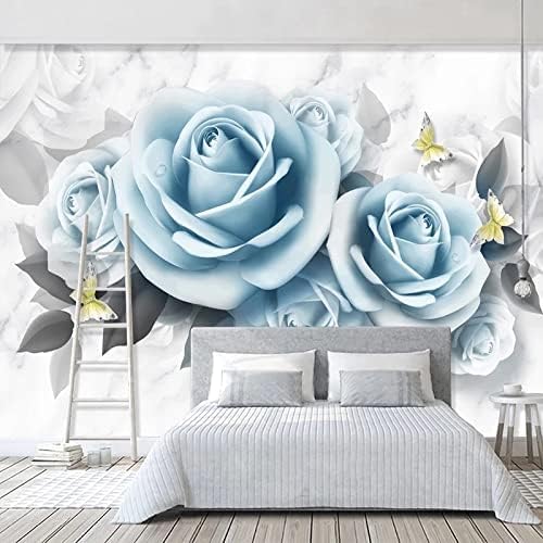 Blaue Rose Blume Schmetterling 3D Tapeten Wanddekoration Fototapete Sofas Wohnzimmer Wandbild Schlafzimmer-250cm×170cm