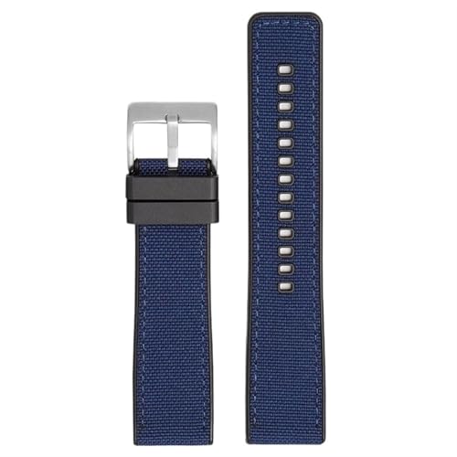 THBGTCNQ Uhrenarmband aus Canvas und Gummi, 20 mm, 22 mm, 24 mm, universelles Uhrenarmband mit Schnellverschluss, Herren-Nylonarmband for Smartwatches, Quarzuhren(Blue silver,20mm)