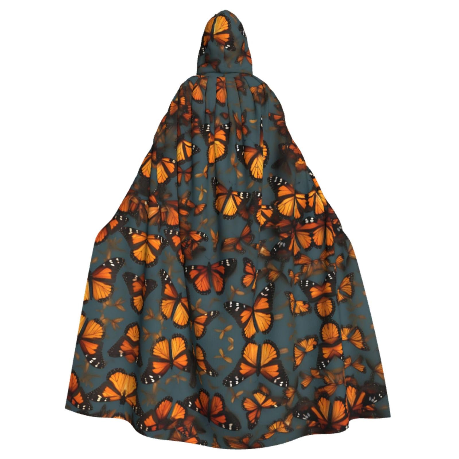 YQxwJL Heaps of Orange Monarch Butterflies Print Halloween Cloak Men with Hood Cape Renaissance Cloak for Adult Cosplay Witch Cloak Cape