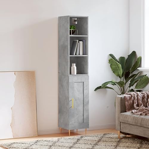 CCCINER Highboard Betongrau 34,5x34x180 cm Holzwerkstoff,Betongrauer Hochschrank mit viel Stauraum für das Wohnzimmer