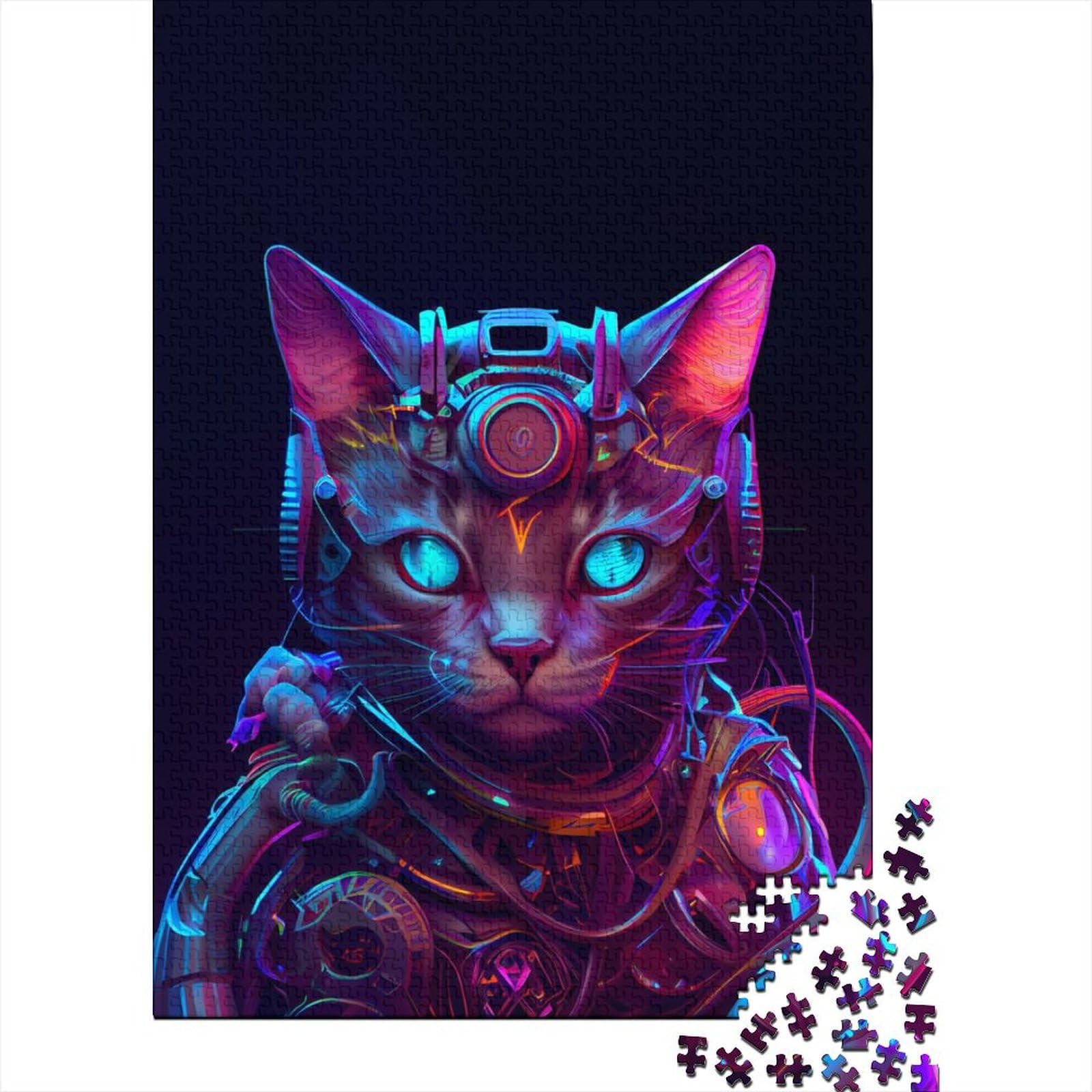 Cat Cyber Puzzles für Erwachsene, 1000 Teile, großes Puzzle für Erwachsene, Puzzles für Erwachsene, Lernspiel, Herausforderungsspielzeug (Größe: 75 x 50 cm)