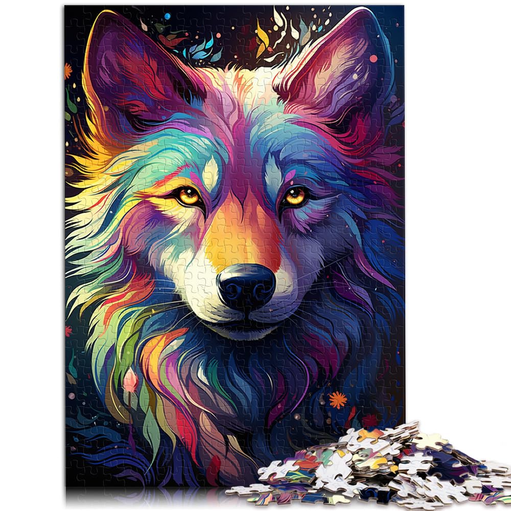 Puzzle für Puzzle, farbenfrohe Fantasiezeichnung, Wolf, 1000 Teile, Puzzle für Erwachsene, Holzpuzzle, Lernspiele für Zuhause, DIY-Spielzeug, 1000 Teile (50 x 75 cm)