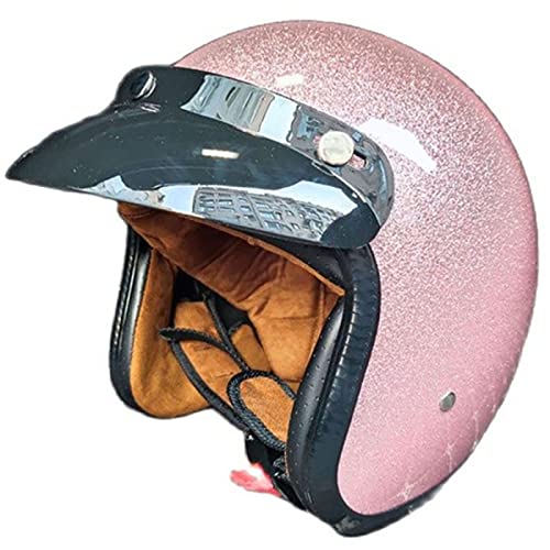 Retro Harley Halbhelm Jethelm Motorrad Jethelm 3/4 Helm Cruiser Chopper Scooter Motorrad Fahrrad Sicherheit Antikollisionshelm DOT + ECE Zertifiziert,Pink-S=（55~56cm）