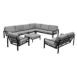 Home Deluxe - Gartenmöbel Set - Rio - Schwarz, Größe: XXL - bestehend aus 1x Hocker, 1x Sessel 1x Sofa, 1x Sofa L-Form - inkl. Kissen I Gartensitzgruppe Gartenlounge Balkonmöbel