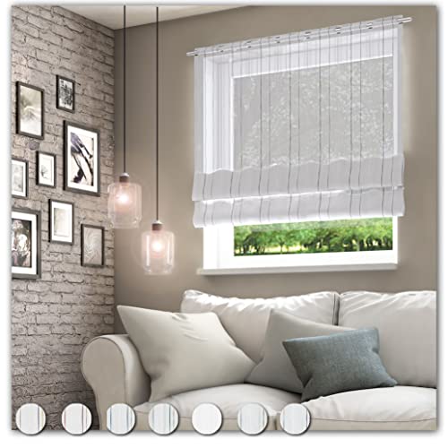 Neutex for you! Pascal Clip-Rollo mit Stangendurchzug, Vorhang, Gardine, Halbtransparent, 150 x 115 cm (H/B), wollweiß-grau