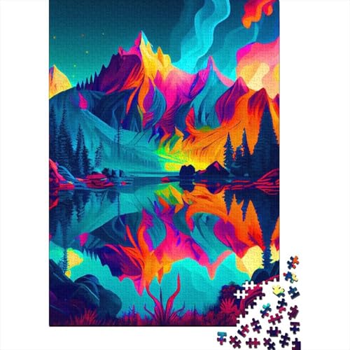 Phantasmal Lridescent Landscape Holzpuzzle für Teenager, 1000 Teile für Erwachsene, schwierige Puzzles, Geburtstagsgeschenk für Erwachsene, Jungen und Mädchen 29,53x19,69 Zoll