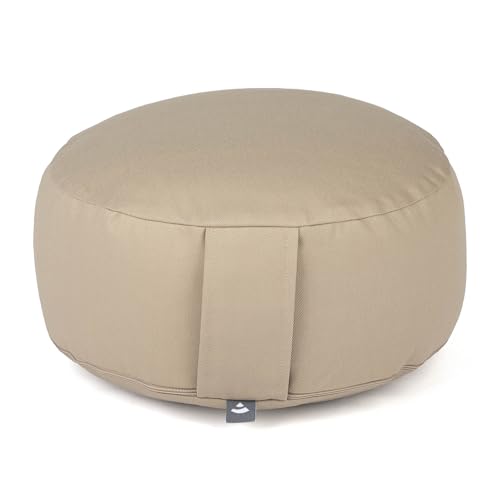 Bodhi Meditationskissen Rondo | ECO Serie | Yogakissen mit Kapokfüllung | Abnehmbarer Bezug aus 100% Bio-Baumwolle | Höhe 20 cm | Sitzkissen mit praktischer Trageschlaufe | Light Taupe