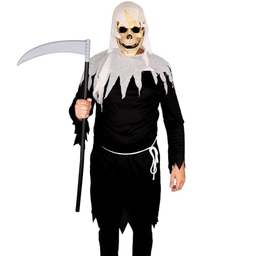 SHATCHI Erwachsene Sensenmann Halloween Kostüm Robe Skelett Krieger Pirat Cosplay Verkleidung Outfit für Junggesellenabschied Karneval Party Schwarz Groß