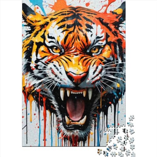 1000-teiliges Puzzle für Erwachsene und Teenager, tropfende Farbe, Tiger-Art-Puzzles für Erwachsene und Teenager von Stress Reliever Staycation Kill Time, 75 x 50 cm