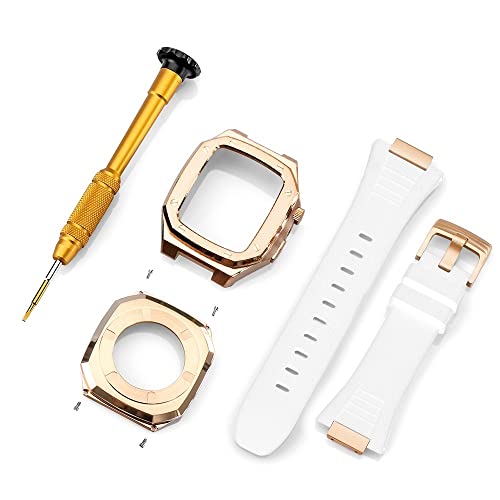 KANUZ Edelstahlarmband für Apple Watch, Armbandmodifikation, 45 mm, 44 mm, 41 mm, Metall-Mod-Kit-Set für iWatch Serie 8, 7, 6, SE, 5, 4, 3, 2, 1 (Farbe: Rotgold, Größe : 44 mm)