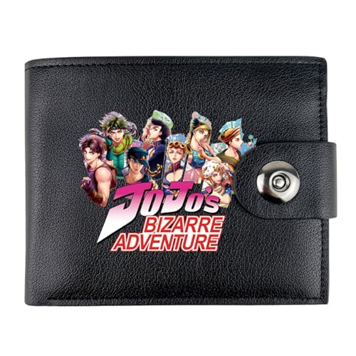 RYNDEX Jo-Jo's Bizar-re Adventu-re Geldbörse Anime, Kunstleder Kartenetui Geldtasche mit Münzfach, PU Leder Geldbörse Brieftasche Wallet, für Männer Geschenke(Color:Black 6)