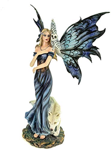 Vogler Wolfskönigin Lupina mit Wolf und Eule 40 cm Figur Fee Fantasy Fairy Elfe