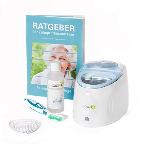 reinerDENT3 Dental Ultraschallreinigungsgerät – inkl. Prothesenbürste + 50ml Gratisprobe ReinerDent3 Prothesenreiniger + 32seitiger Ratgeber für Prothesenträger – die Zahnarztempfehlung mit 2 Jahren Garantie