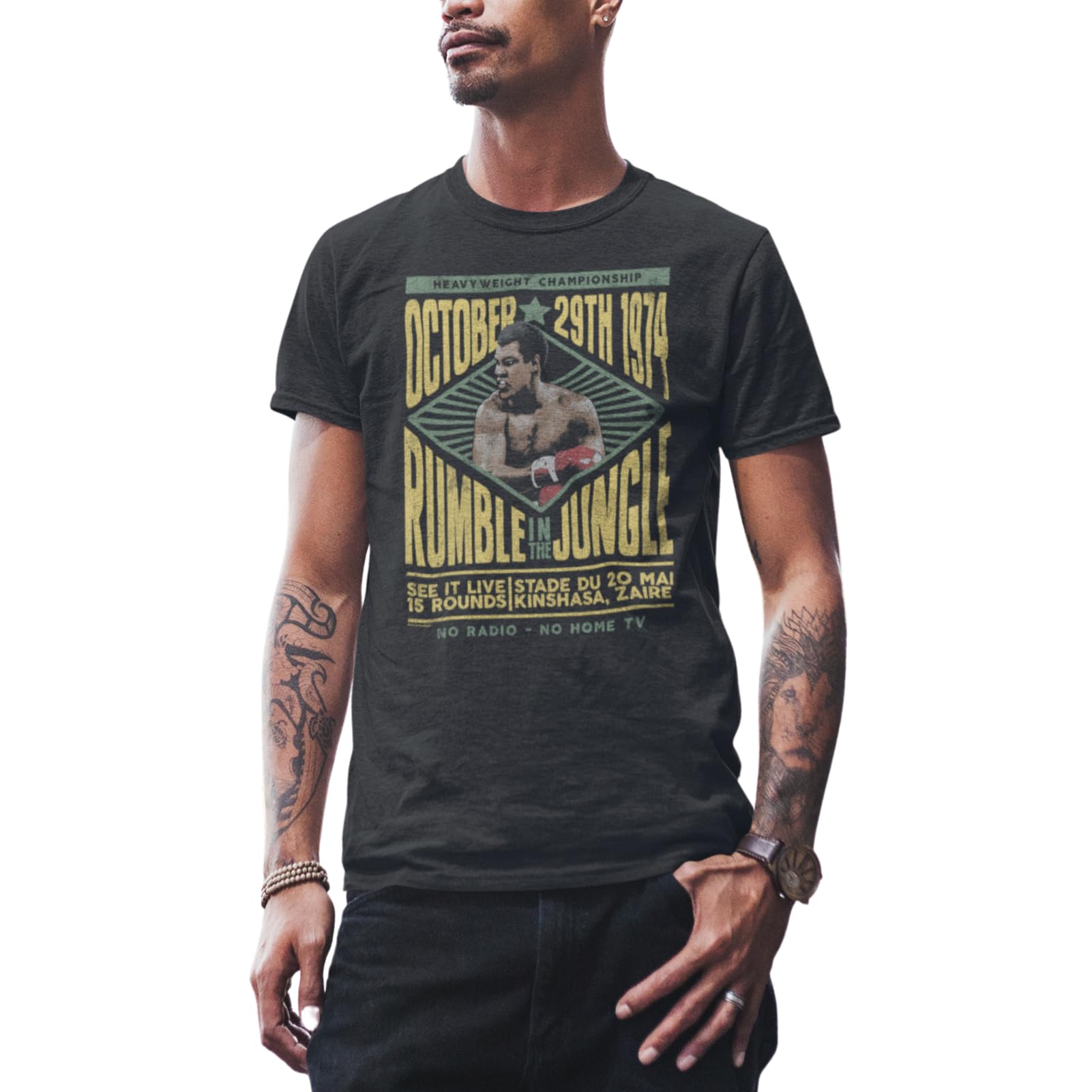 American Classics Unisex-Erwachsene Muhammad Ali Rumble, kurzärmelig T-Shirt, Blickdicht, Schwarz meliert, L