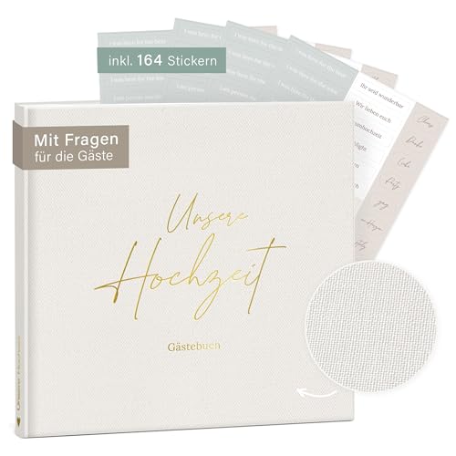 mintkind® Gästebuch Hochzeit zum Ausfüllen Offwhite inkl. 4 Stickerbögen | 84 Seiten mit Fragen für die Gäste | Hochzeitsgeschenke für Brautpaar als Hochzeit Deko | Goldene Hochzeit Silber Hochzeit