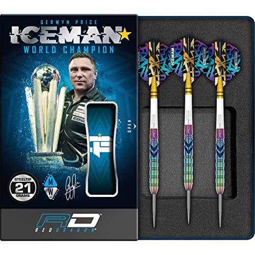 RED DRAGON Gerwyn Iceman Price Ionic 21 Gramm Premium Tungsten Darts Set mit Flights und Stielen