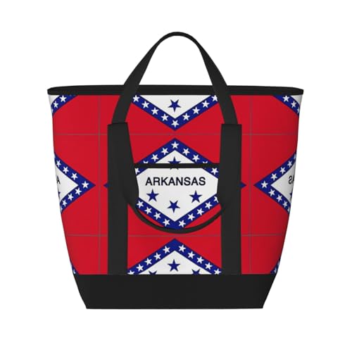 YQxwJL Arkansas Einkaufstasche mit Staatsflaggen-Druck, großes Fassungsvermögen, isolierte Lunchtasche, wiederverwendbare Einkaufstasche mit Reißverschluss, für Damen und Herren