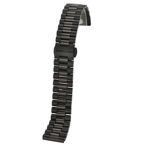 THBGTCNQ Massives Edelstahl-Uhrenarmband, 12–22 mm, Ersatzarmband, 3-reihig, mit Werkzeug(Black,19mm)