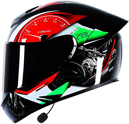 Bluetooth Motorradhelm Integralhelm Klapphelme,Erwachsene Integralhelm Motorrad Mit Anti-Fog Visier,Motocrosshelme Mit Eingebautes Mikrofon,DOT/ECE Zertifiziert (Color : J, Größe : 2XL=63-64cm)