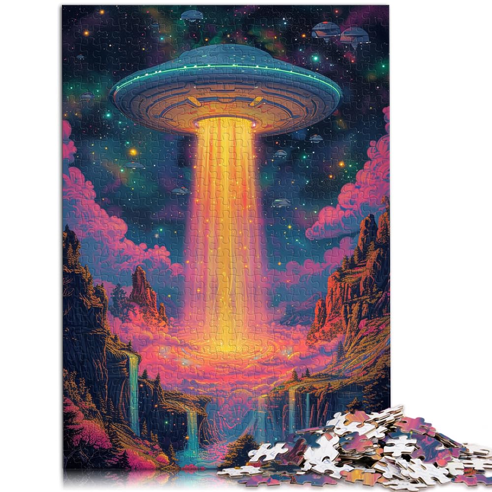 Puzzlespiel Psychedelische UFO-Kunst 1000 Teile Puzzles für Erwachsene Holzpuzzlespielzeug Puzzles Lernspiele Stressabbauende Puzzles 1000 Teile (50 x 75 cm)