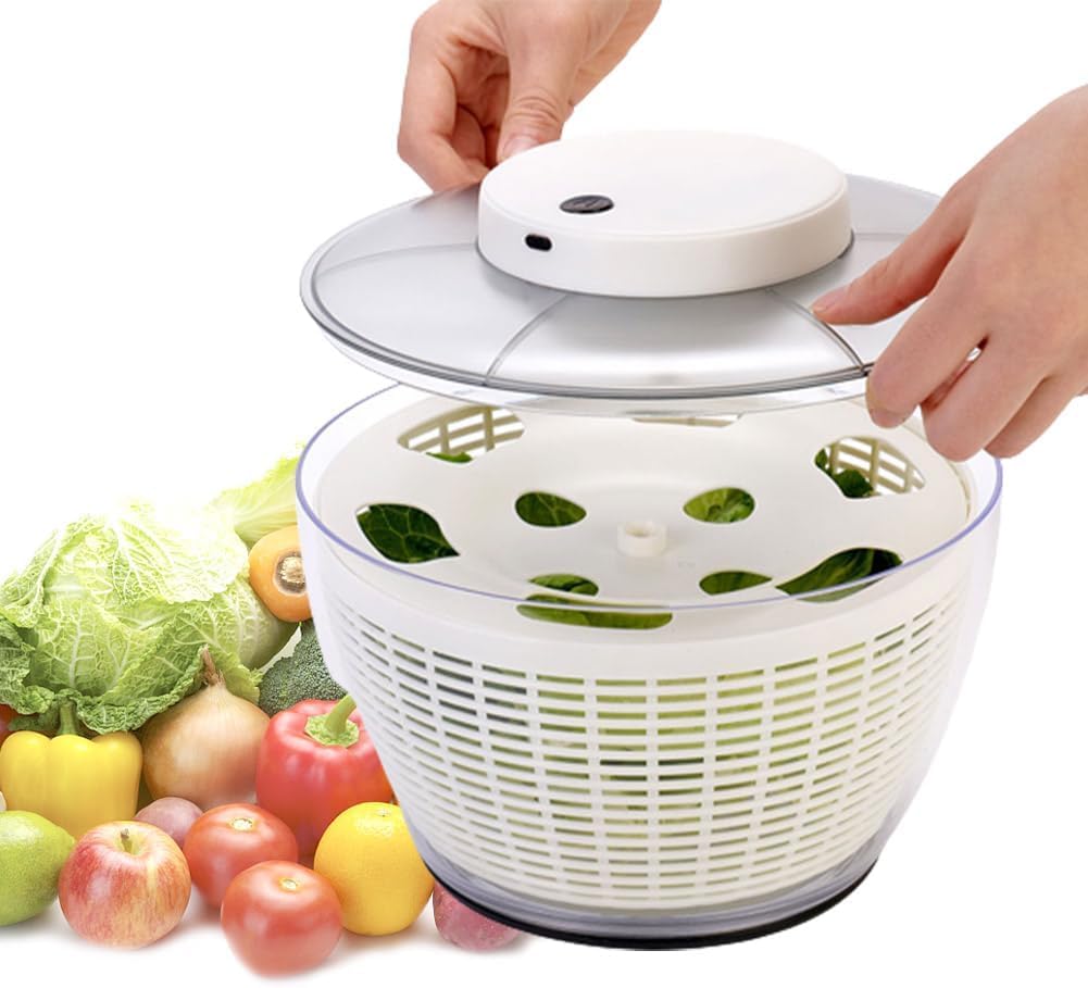 Automatischer 4,5-l-/6-l-Salatschleuder-Trockner, elektrischer Salatschleuder, Salatrotator-Salatwaschmaschine, über USB wiederaufladbar, für Salatgrün, Salat, Obst und Gemüse, 4,5 l