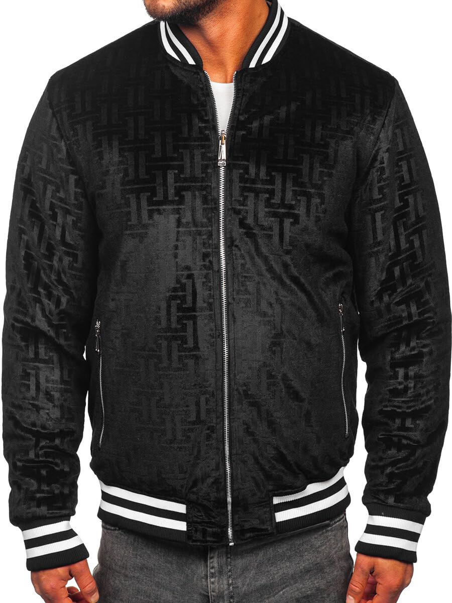 BOLF Herren Übergangsjacke Bomberjacke Steppjacke Reißverschluss Daunen-Optik Stehkragen Freizeitjacke Sportjacke Moderne Outdoor Casual Elegant 3B105 Schwarz XL [4D4]