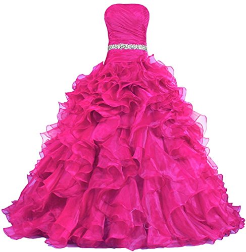 Zorayi Damen Lange Trägerlos Falten Organza Abendkleid Partykleid Besondere Anlässe Kleider Rose Größe 50