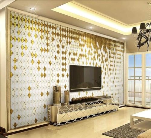 Geometrischer Goldener Rhombus 3D Tapete Poster Restaurant Schlafzimmer Wohnzimmer Sofa TV Dekorative Wand-200cm×140cm