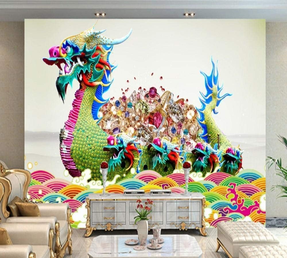 Bunte Drachen Edelsteine 3D Tapete Poster Restaurant Schlafzimmer Wohnzimmer Sofa TV Dekorative Wand-200cm×140cm