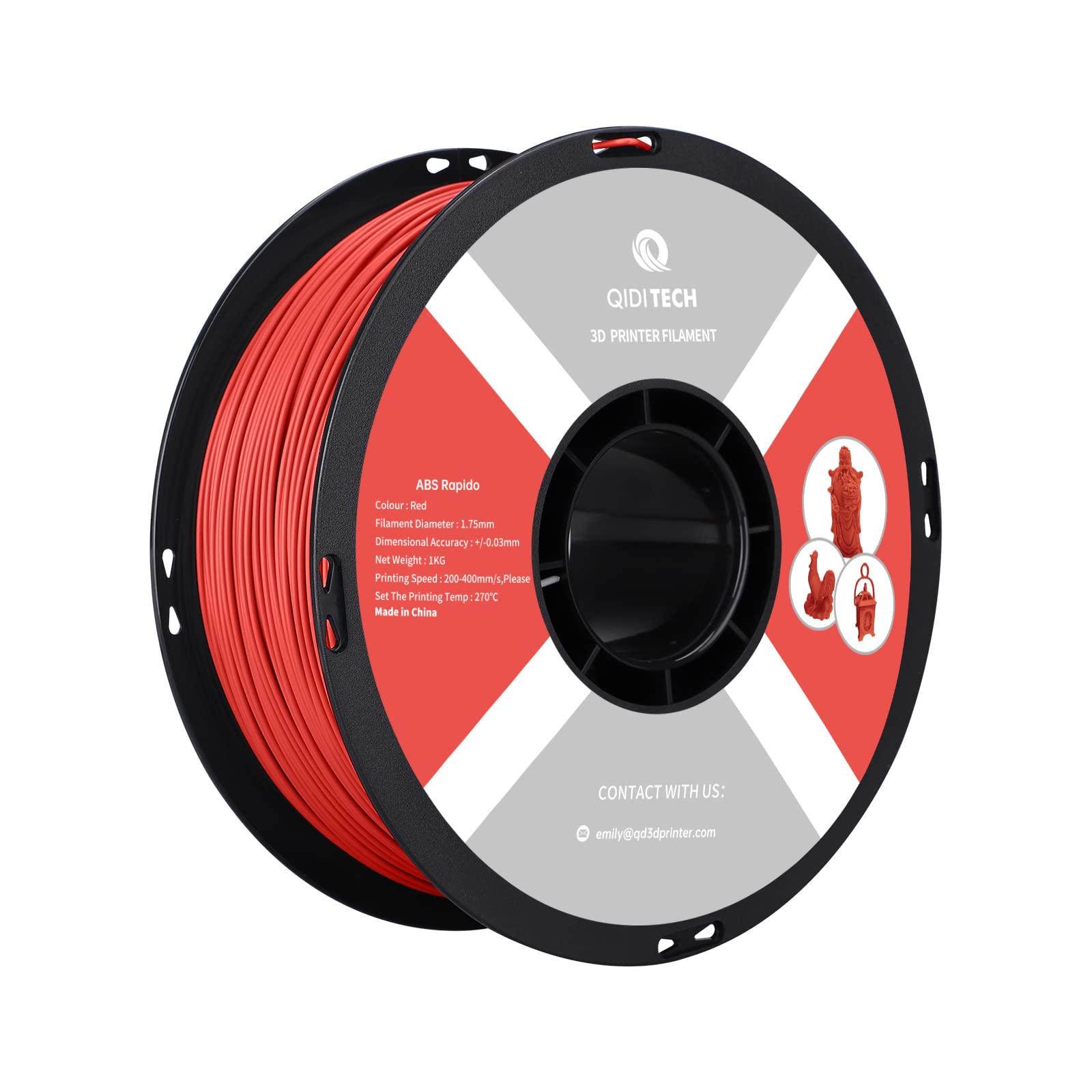 QIDI TECH ABS Rapido Filament 1.75mm, 3D Drucker Filament ABS 1kg Spule (2.2lbs), geeignet für Hochgeschwindigkeitsdruck, 3D Druck Filament Fit die meisten FDM 3D Drucker, hochbeständig, Filament Rot