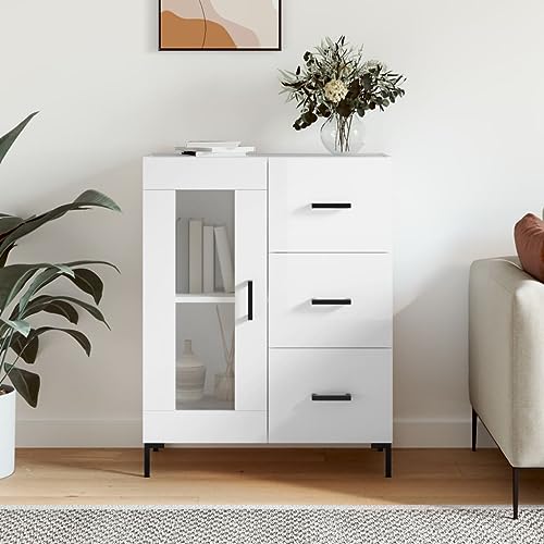 CCCINER Sideboard Hochglanz-Weiß 69,5x34x90 cm Holzwerkstoff,Modernes Sideboard in HochglanzWeiß mit großzügigem Stauraum für Wohnzimmer und Esszimmer