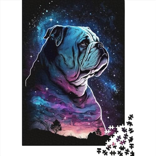 Bulldogge für Erwachsene Puzzle 1000 Teile Schwierige, anspruchsvolle Puzzles 1000 Teile Großes Holzpuzzle für Erwachsene 75x50cm