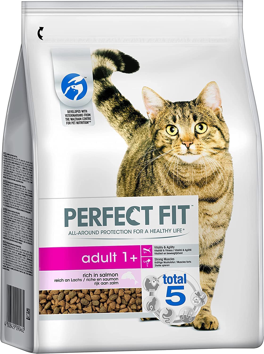 Perfect Fit Adult 1+ – Trockenfutter für erwachsene Katzen ab 1 Jahr – Reich an Lachs – Unterstützt die Vitalität – 3 x 2,8 kg